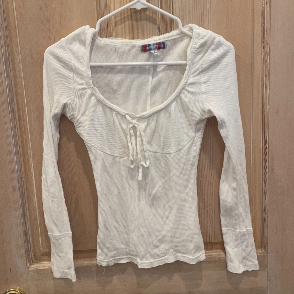 Urban outfitters white ribbed tie top long sleeve top